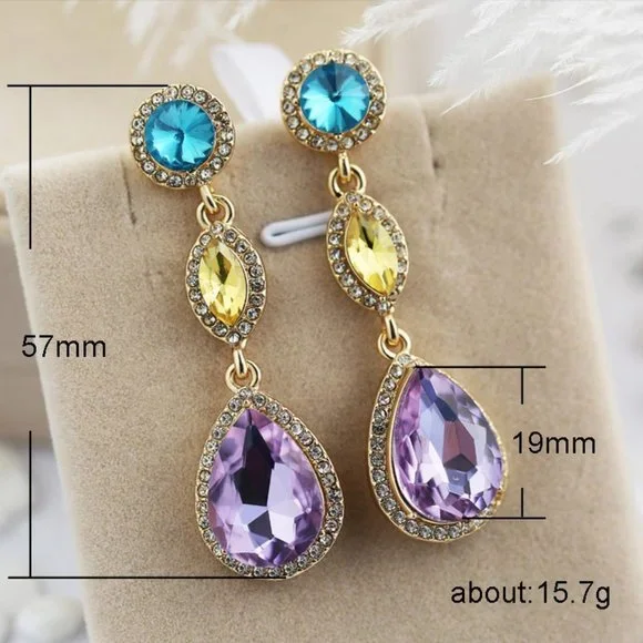 🎀Three Colors & Shapes Vintage Noble Water Drop Dangle Earring, UNVN12438 - Picture 2 of 2